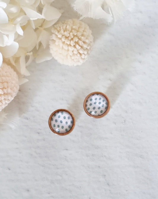 Bezel Teal Dot Rose Gold Stud - Luna + Mae