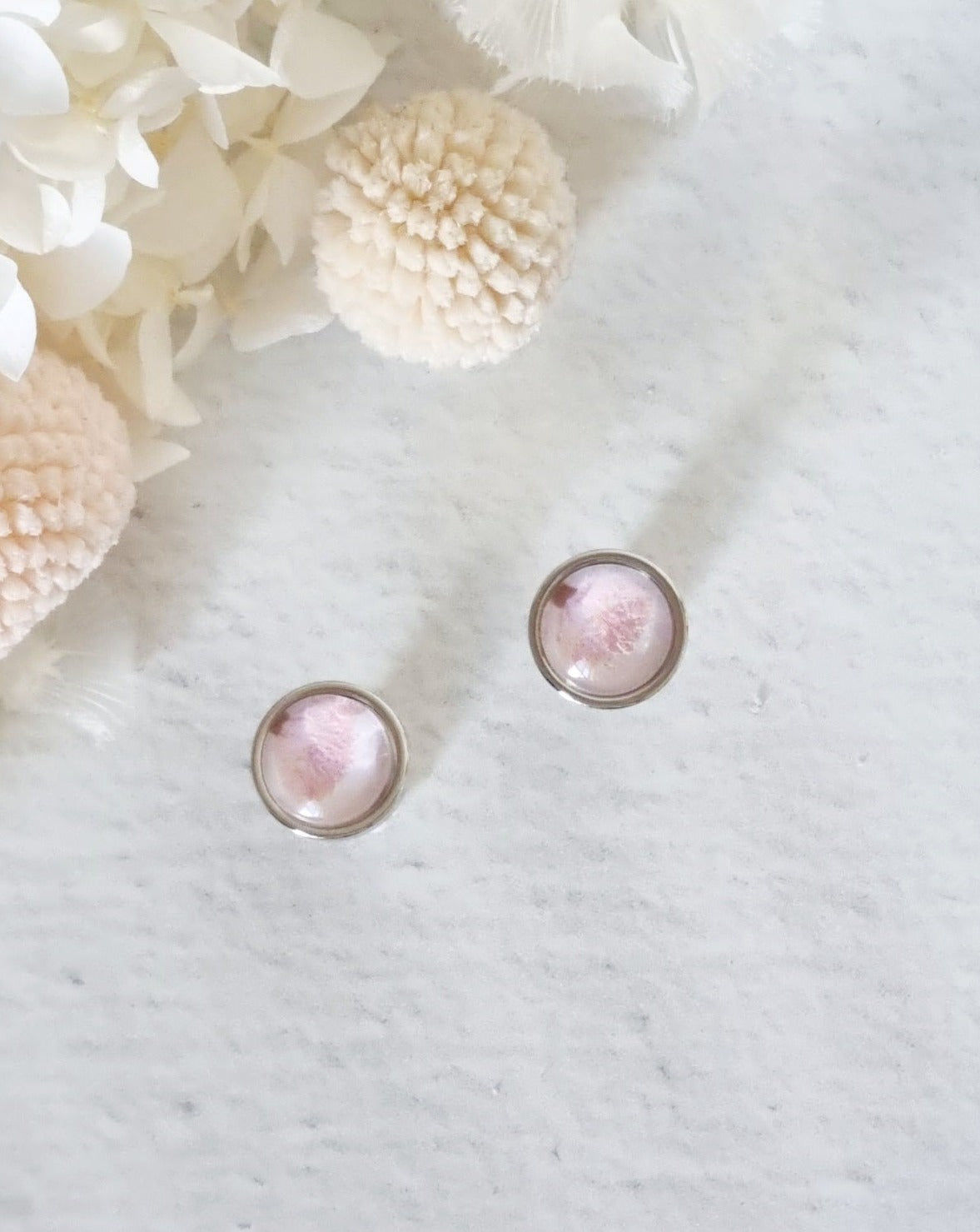 Bezel Pink Floss Silver Stud - Luna + Mae