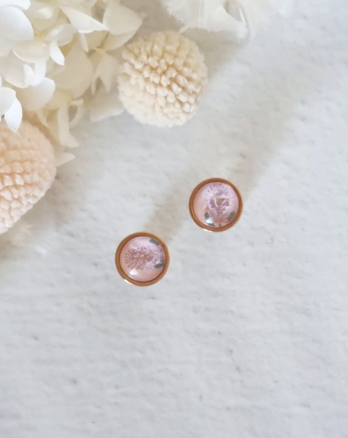 Bezel Pink Wattle Rose Gold Stud #2 - Luna + Mae