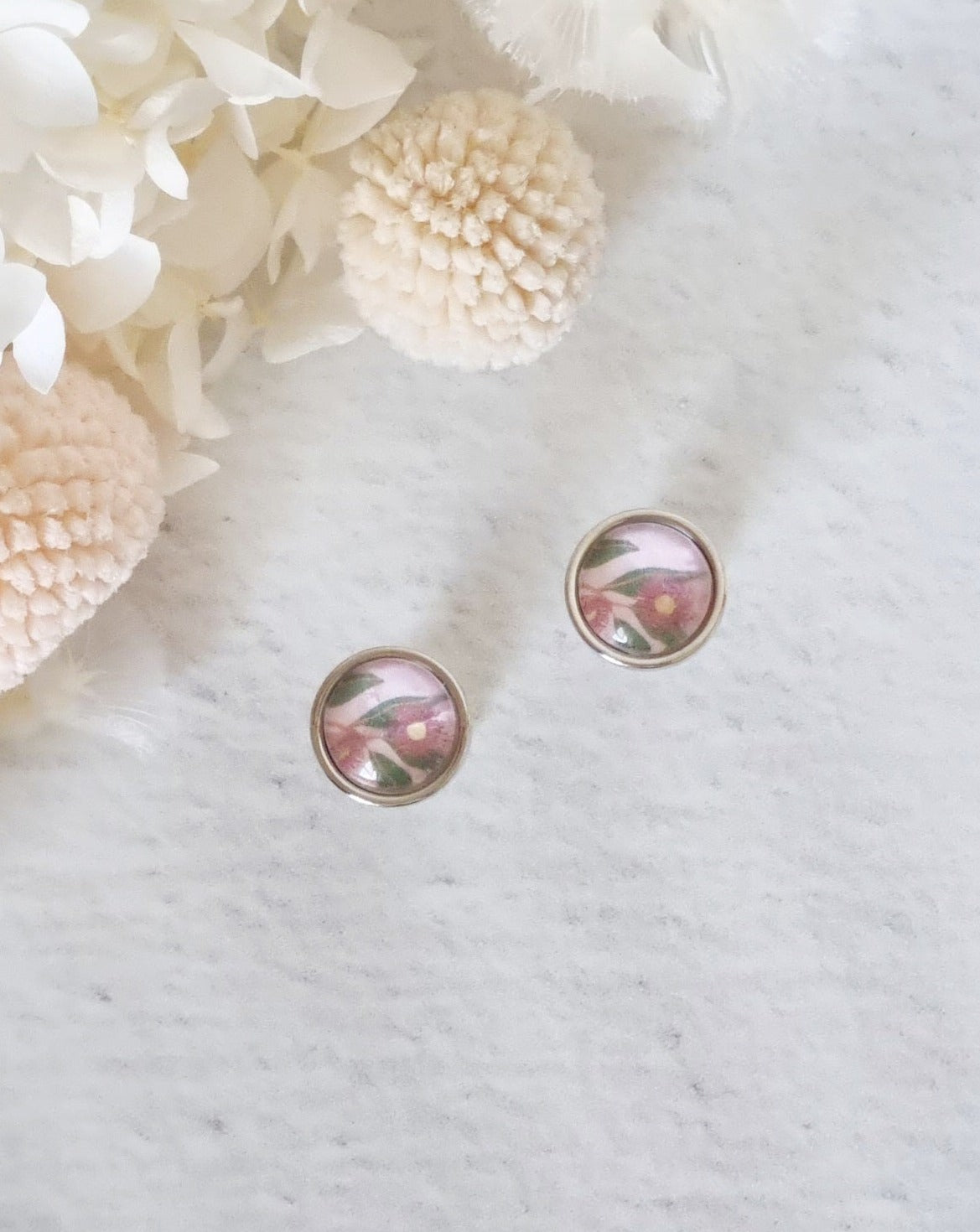 Bezel Pink Wattle Silver Stud #1 - Luna + Mae