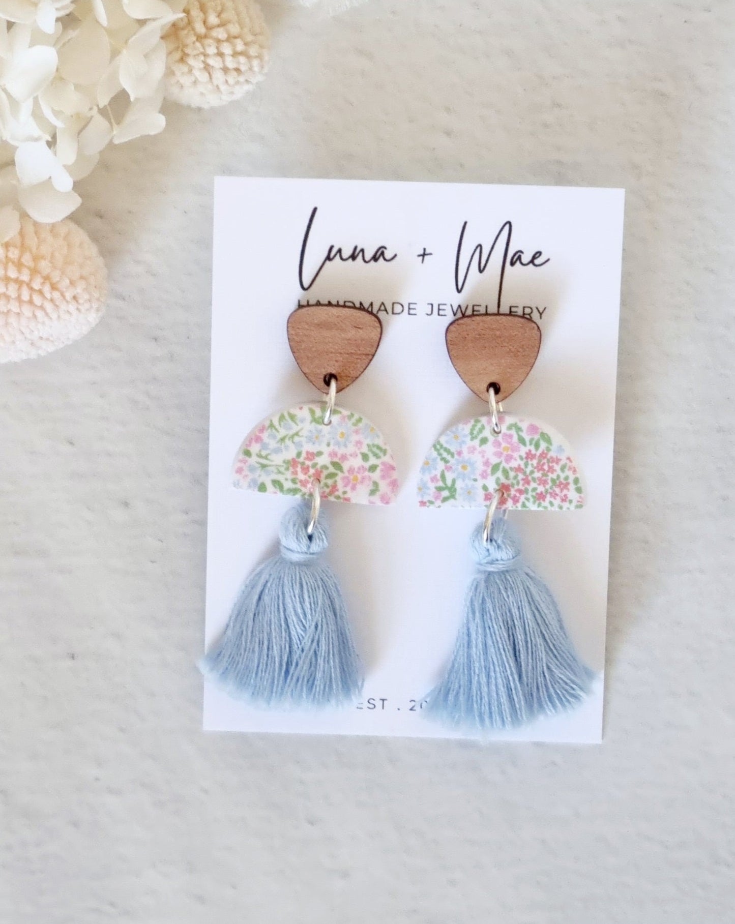 Tassel Floral Light Blue Dangle