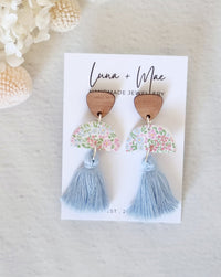 Tassel Floral Light Blue Dangle Earrings