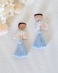 Tassel Floral Light Blue Dangle Earrings
