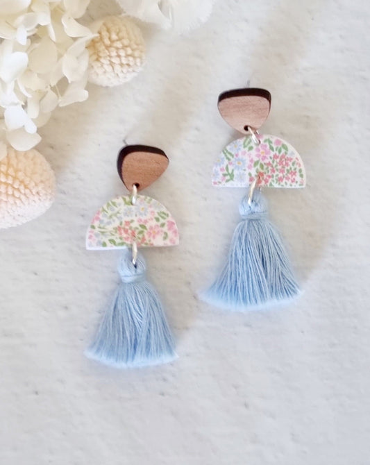 Tassel Floral Light Blue Dangle