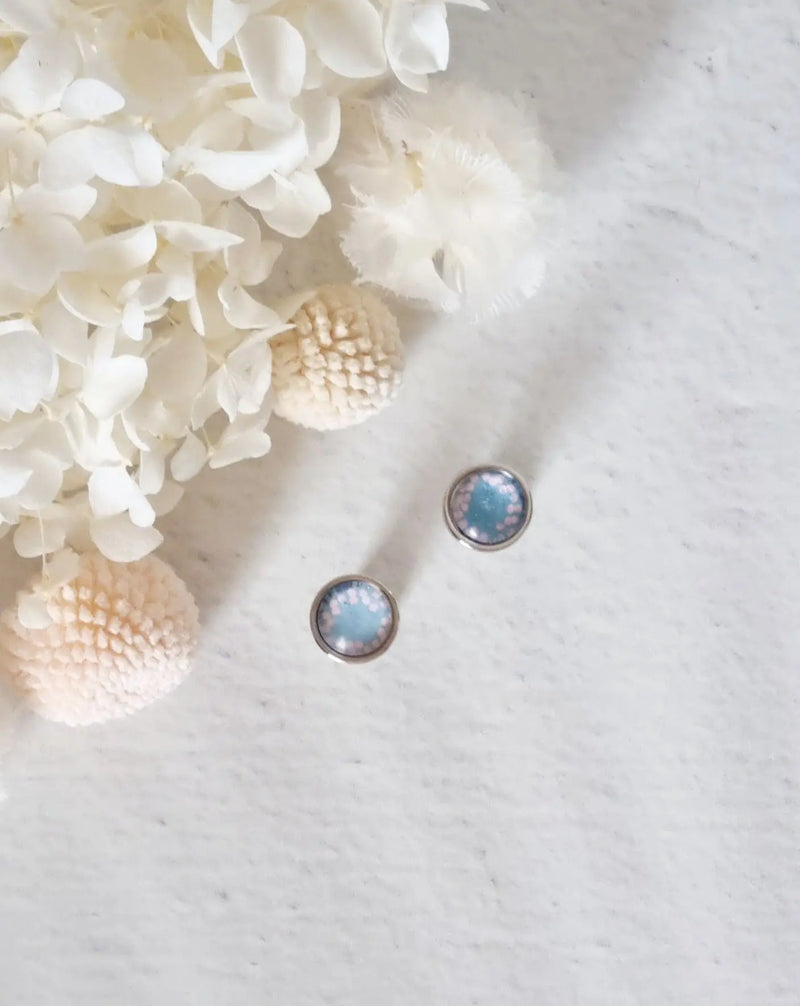 Bezel Pink Dot Silver Stud Earrings Luna + Mae