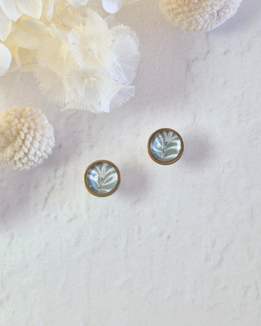 Bezel White Eucalyptus Rose Gold Stud