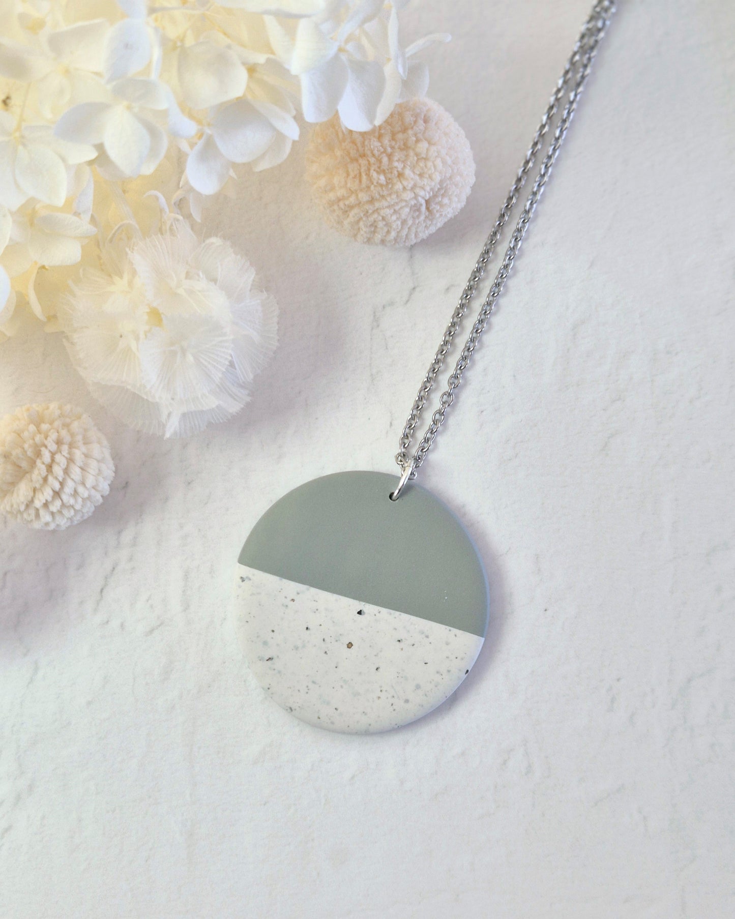 Luna Granite + Sage Green Silver Necklace