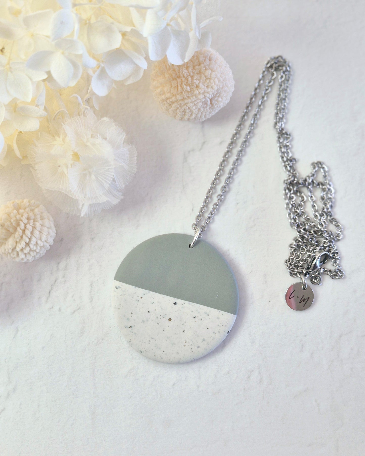 Luna Granite + Sage Green Silver Necklace