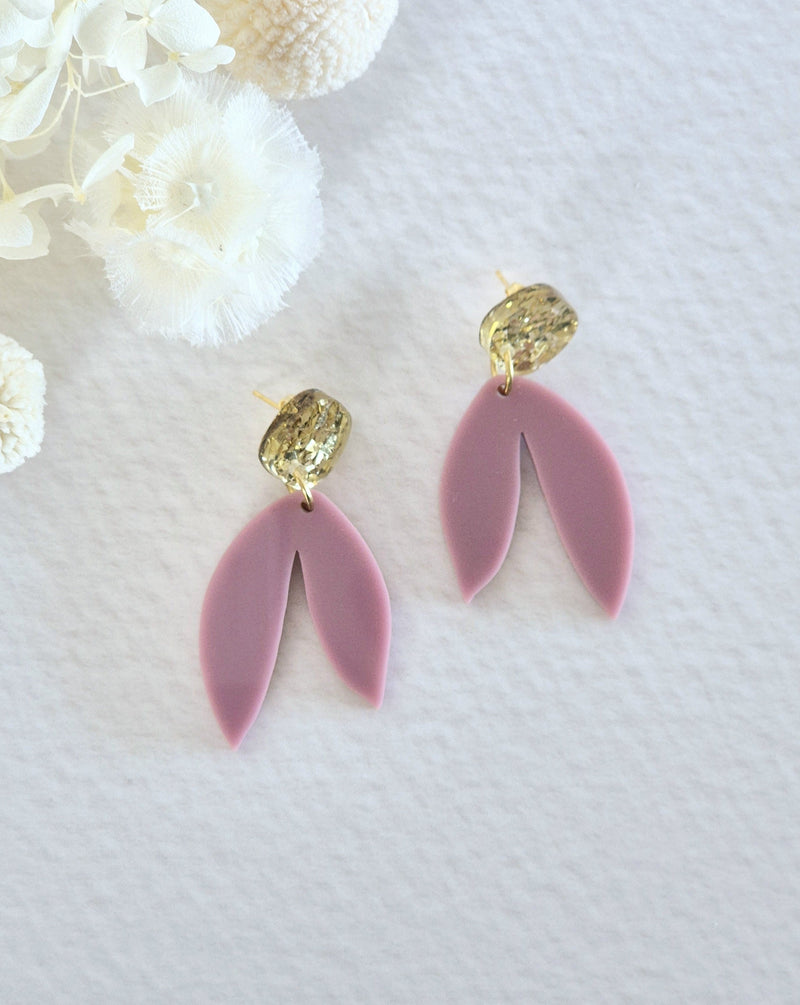 Bloom Deep Rose Leaf Dangle Earrings