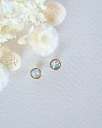 Bezel Hibiscus Pink Stud Earrings