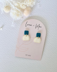 Garden Teal + Cream Embossed Floral Dangle Earring