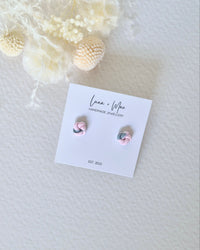 Garden Pink + Green Knotted Stud Earrings