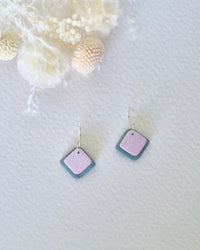 Garden Sage Green + Rose Pink Silver Hoop Earrings