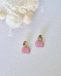 Garden Rose Pink + Gold Embossed Dangle Earrings
