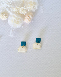 Garden Teal + Cream Embossed Floral Dangle Earring