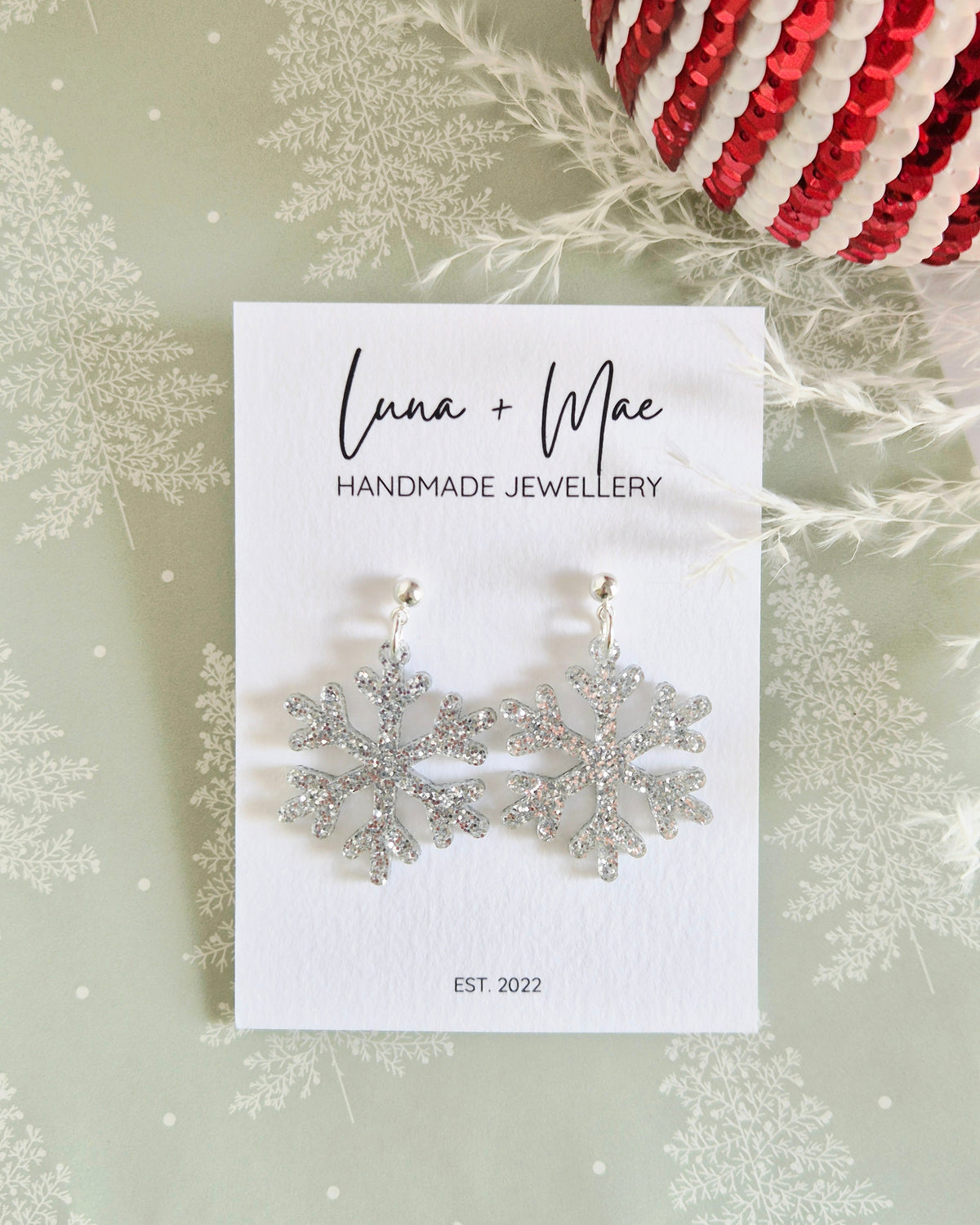Christmas Snowflakes Silver Glitter Dangle Earrings