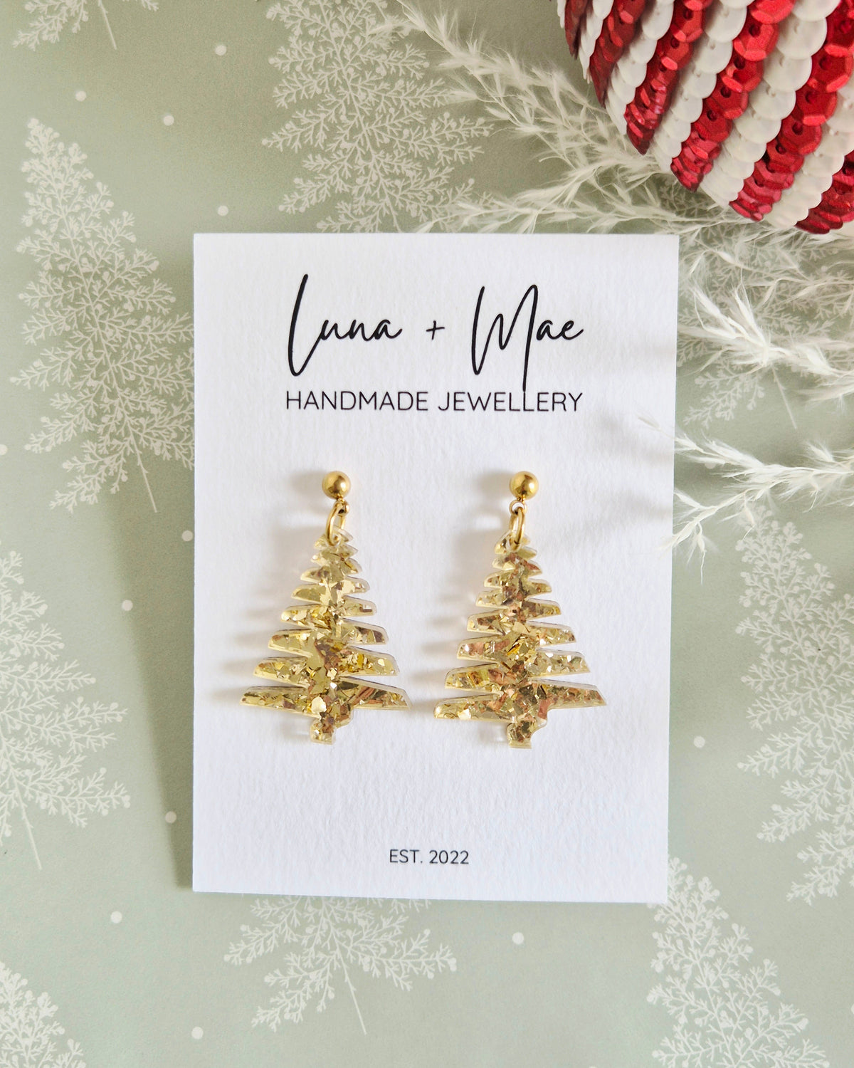 Christmas Tree Gold Glitter Dangle Earrings