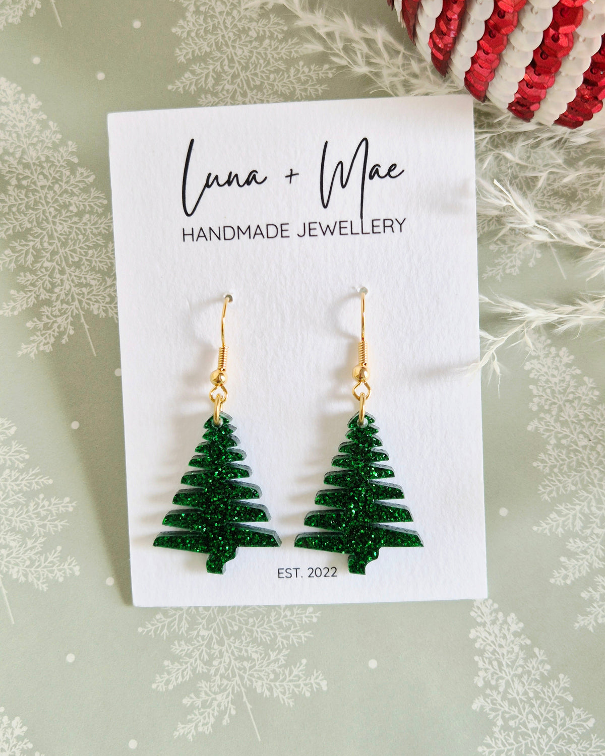 Christmas Tree Green Glitter Dangle Earrings