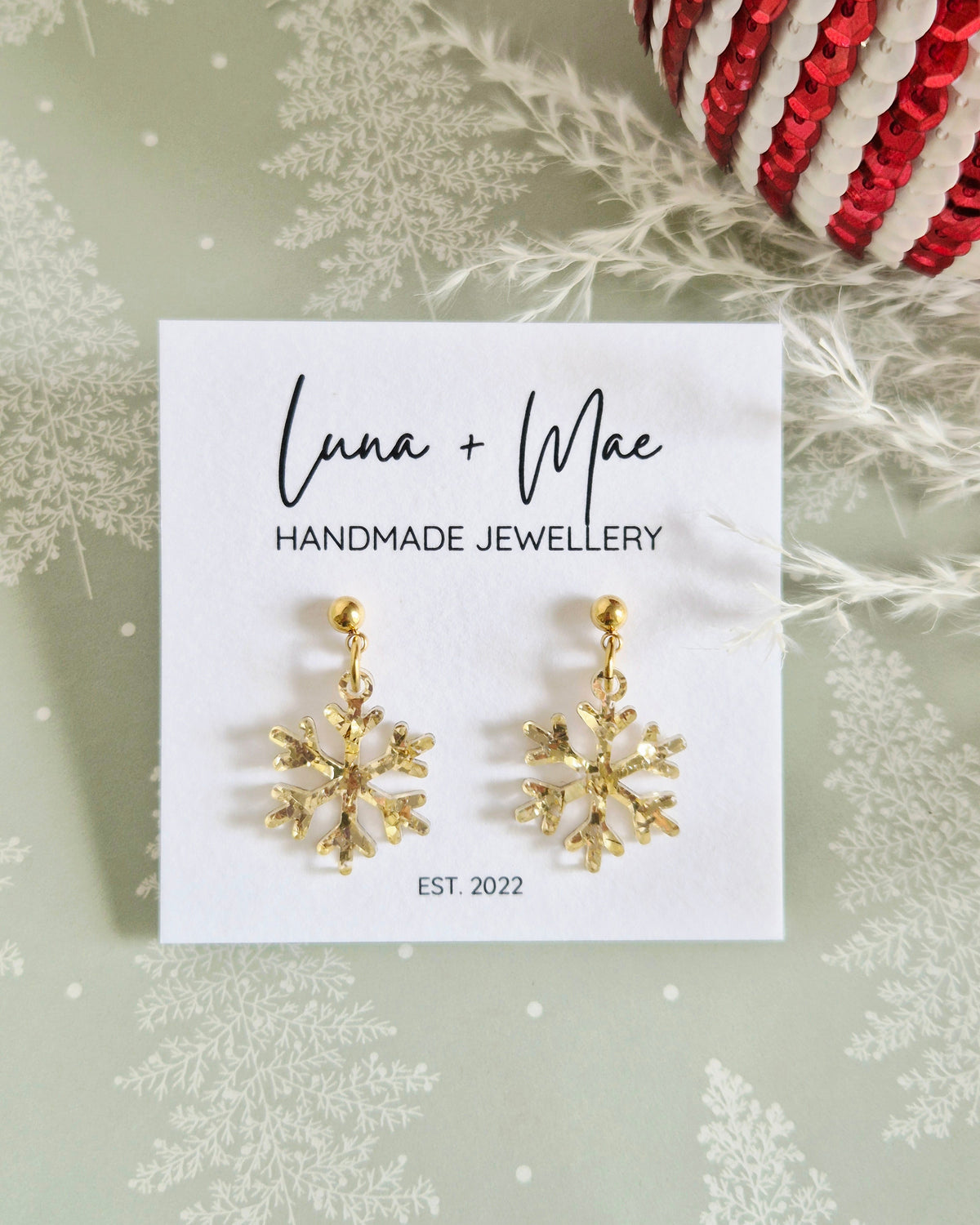 Christmas Snowflake Gold Glitter Dangle Earrings