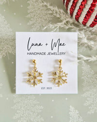 Christmas Snowflake Gold Glitter Dangle Earrings