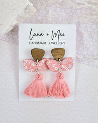 Pink Floral Print Tassel Earrings Luna + Mae