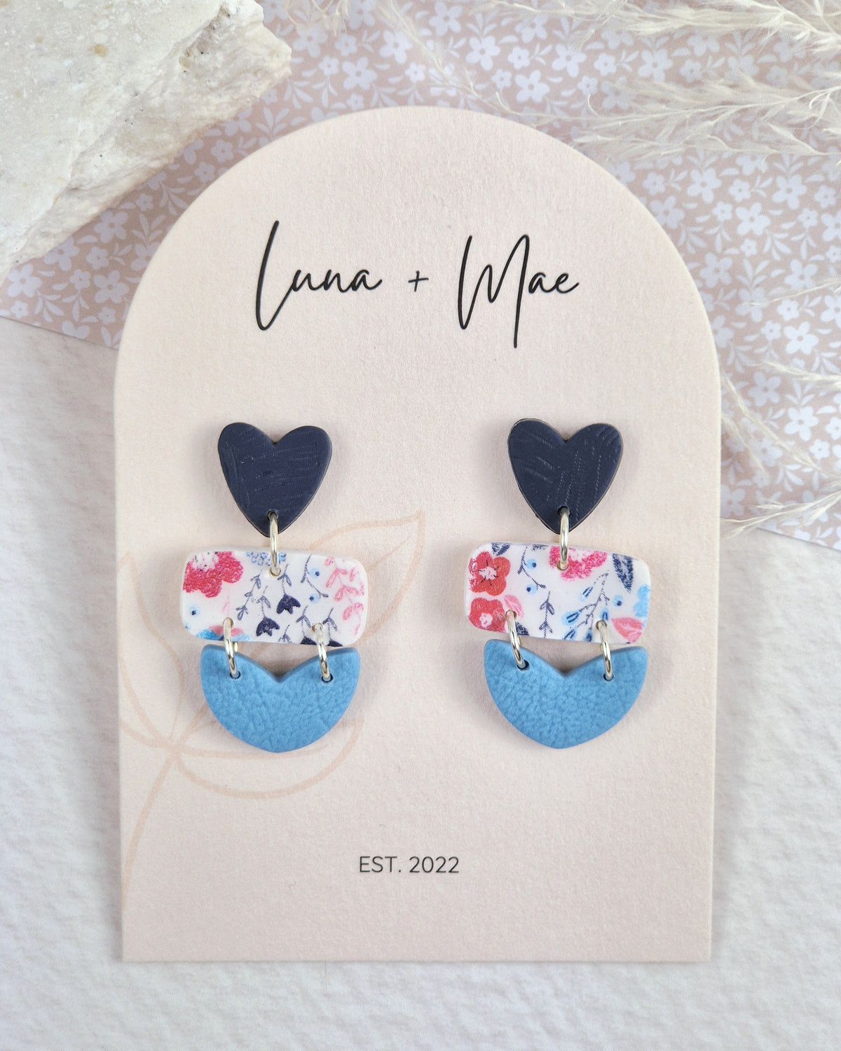 Heart Layered Dangle Earrings Navy + Blue Luna + Mae