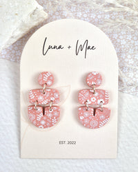 Pink Floral Print Dangle Earrings Luna + Mae