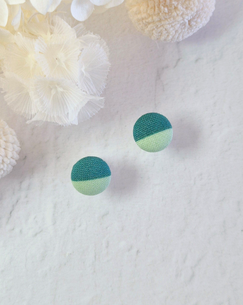 Fabric Green Duo Stud Earrings