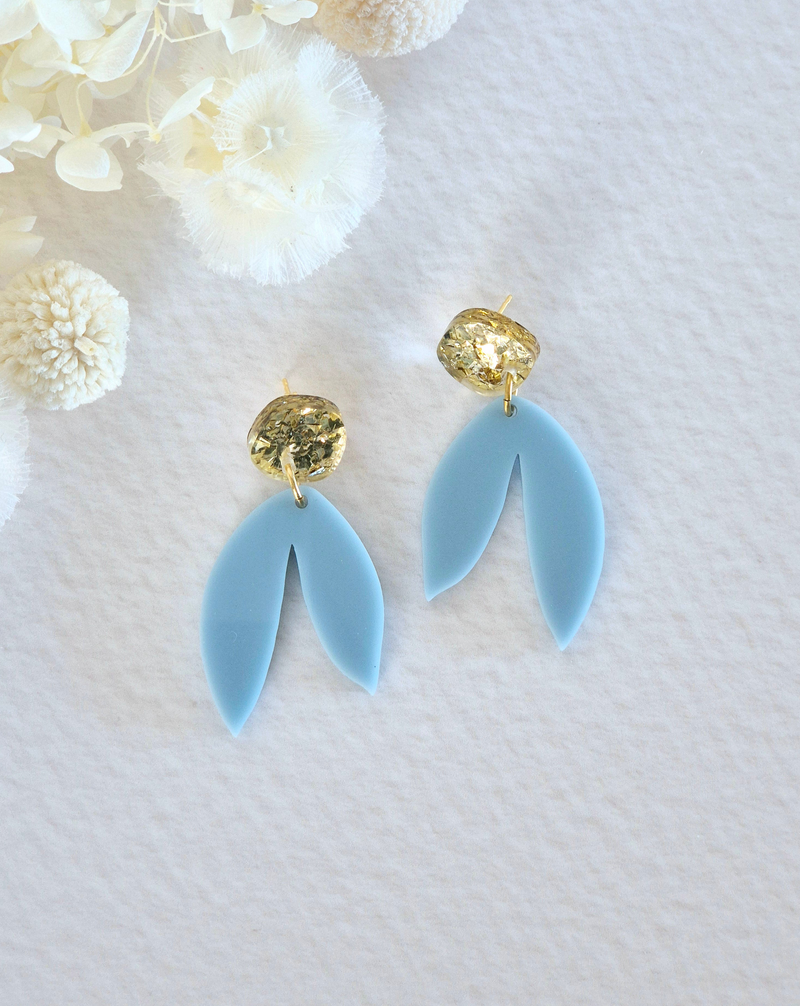 Bloom Sky Blue Leaf Dangle Earrings