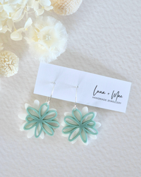 Bloom White + Sea Green Daisy Hoop Earrings